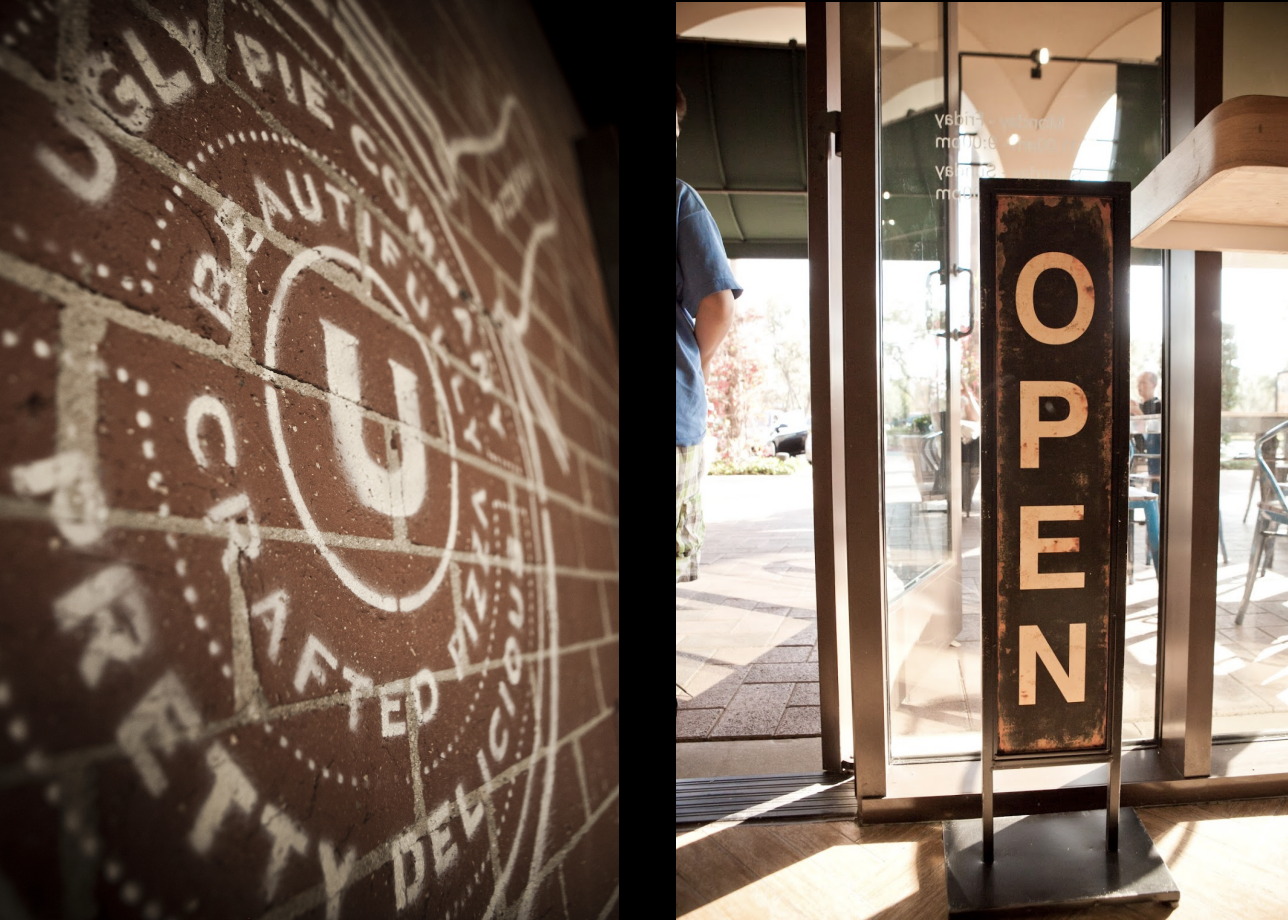 Custom wall mural with crafted pizza typography